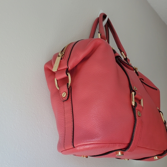 Michael Kors Bedford Pebble Leather Satchel Watermelon Pink - Picture 9 of 12